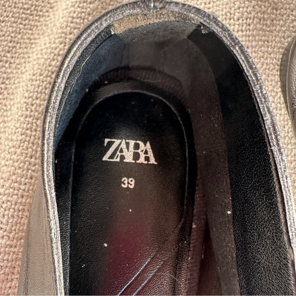 Zara Elegant Black Leather Flats Footwear - Picture 3 of 6